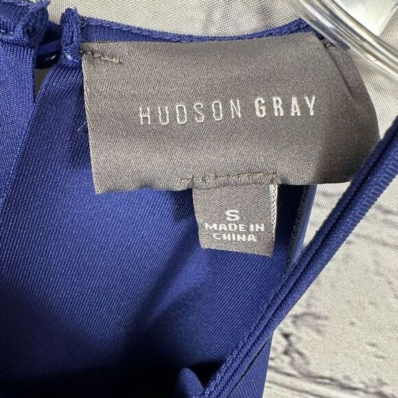 Hudson Gray Scalloped-Edge Navy Halter Tank Top Stretch Round Neckline S NWT - Picture 3 of 7